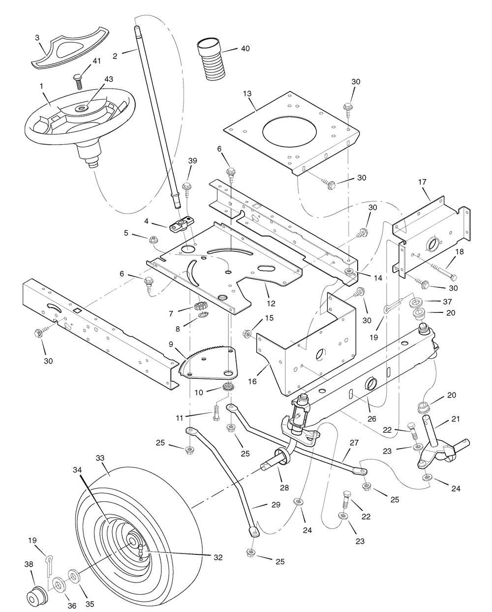 Steering Diagram and Parts List for 405013X50C 2007 Briggs and Stratton Lawn Tractor